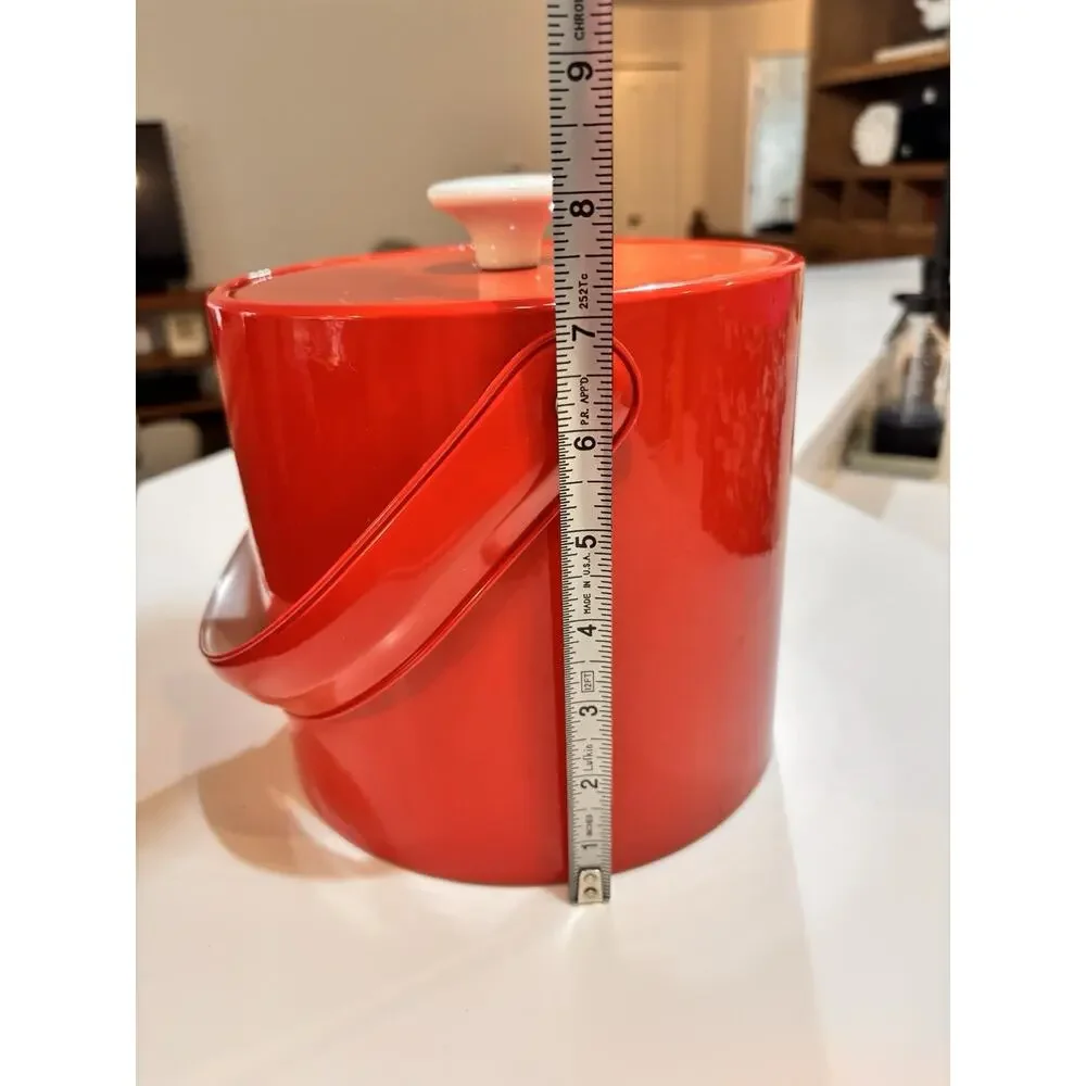 50's Vintage Royal Red White Patent Leather Ice Bucket Mid Century Modern MCM
